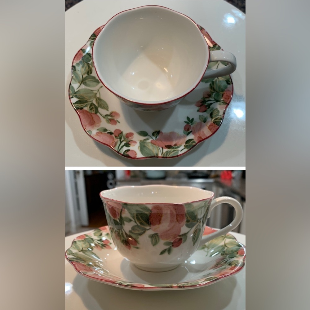 NIKKO Tea Cup & Saucer Set •NIKKO Tableware • Roses & vines • Cottage Floral